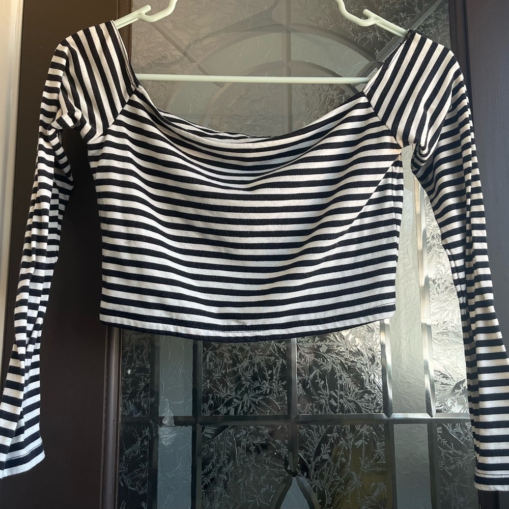 Black and white striped long sleeved crop top from Target